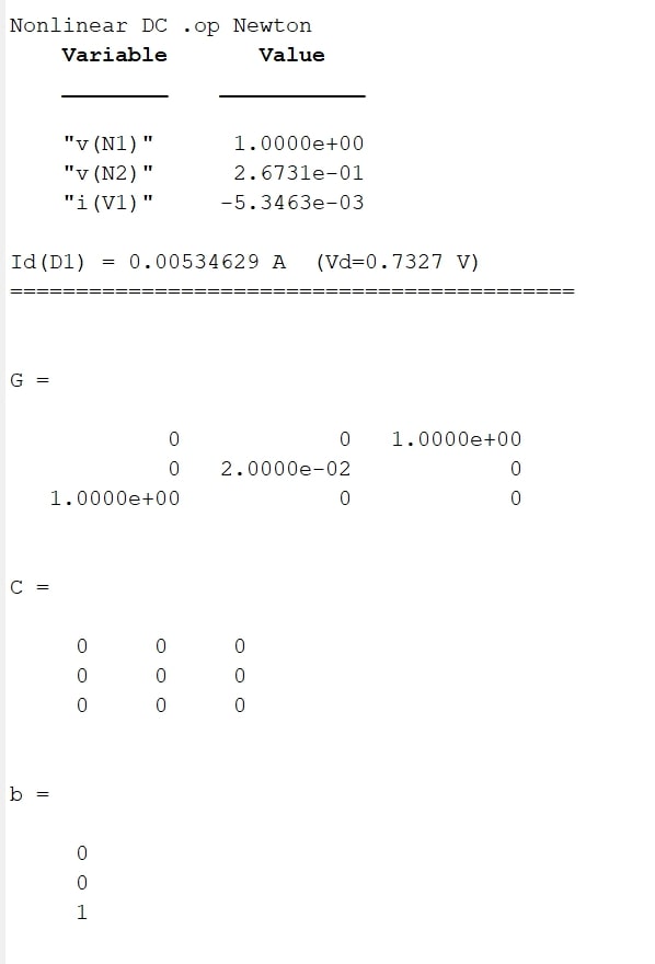 DC non Linear MNA Matrices